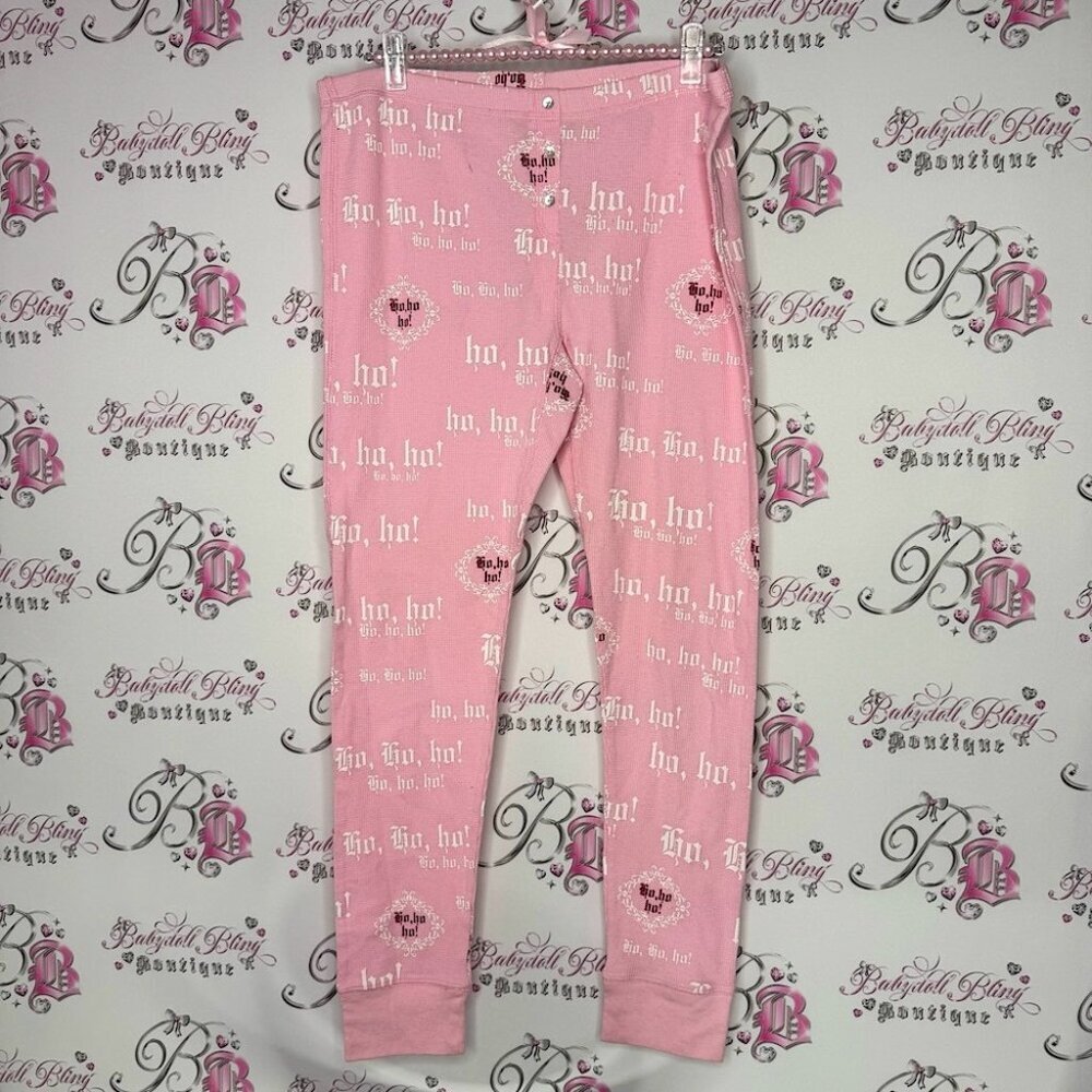 La senza pants waffle knit thermal HO HO HO Christmas pink Print Leggings